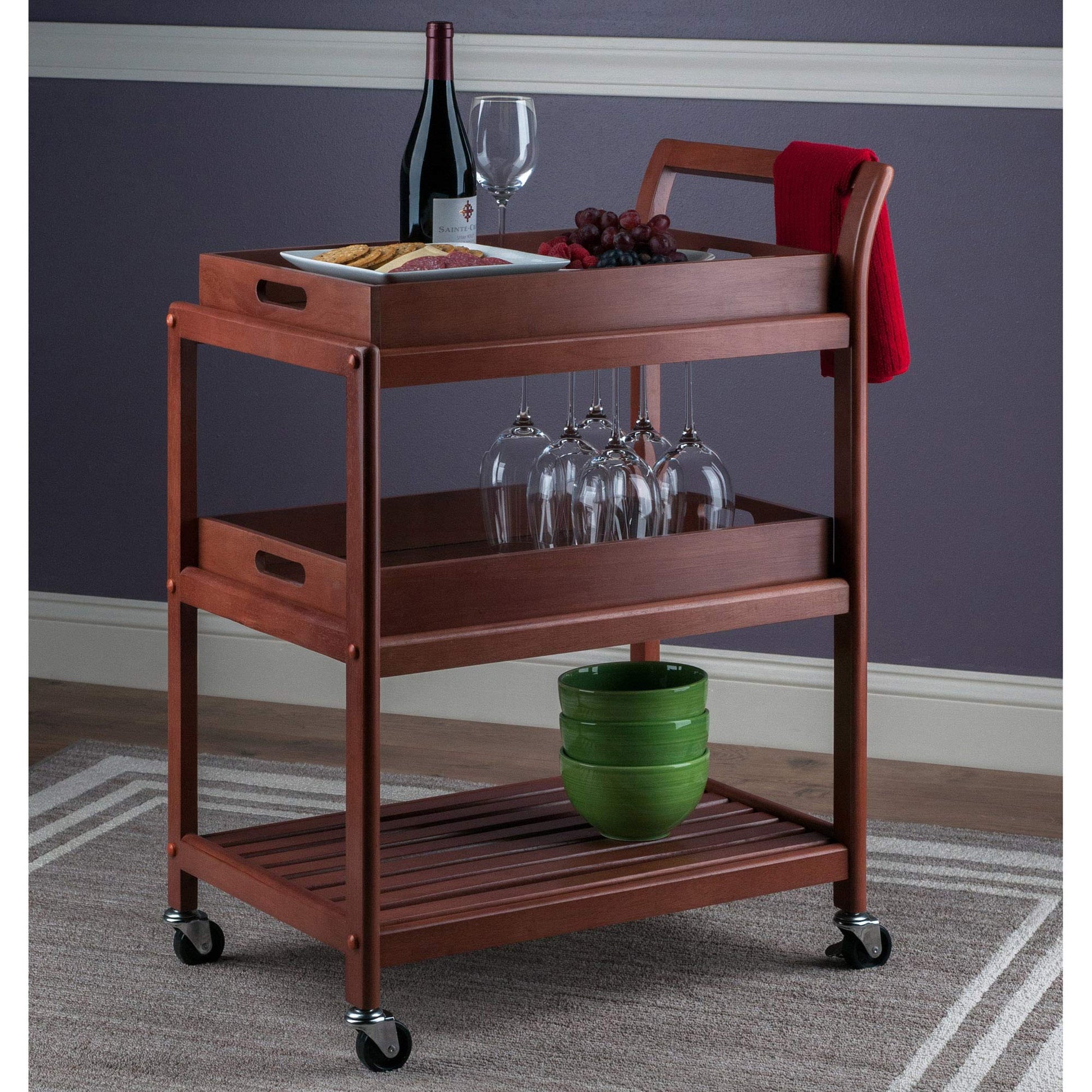 Winsome Albert 3-Tier Serving Cart, Walnut, 33"