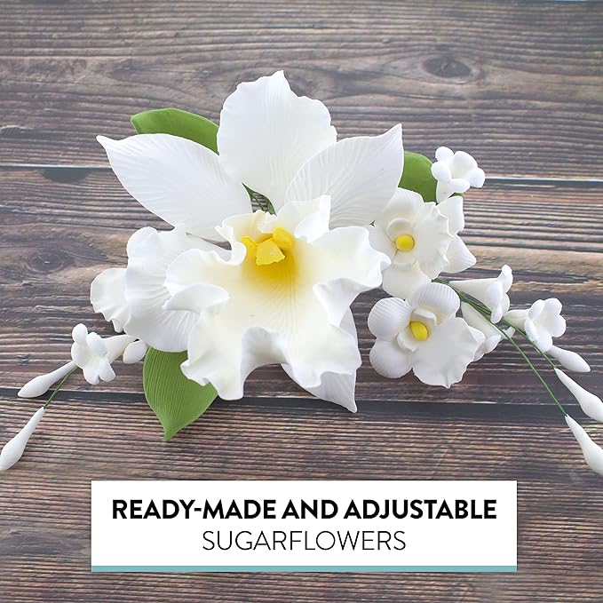 Global Sugar Art Cattleya Orchid Sugar Cake Flowers Arched Spray, White, 1 Count by Chef Alan Tetreault