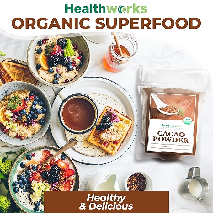 Healthworks Superfoods Organic Cacao Powder - 16 Oz / 1 Lb - Cocoa Chocolate Substitute - Rich Choclate Flavour - Sugar-Free, Keto, Vegan & Non-GMO - Peruvian Bean/Nut Origin - Antioxidant Superfood