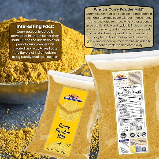 Rani Curry Powder Mild (10-Spice Authentic Indian Blend) 14oz (400g) ~ All Natural | Salt-Free | NO Chili or Peppers | Vegan | No Colors | Gluten Friendly | NON-GMO | Indian Origin