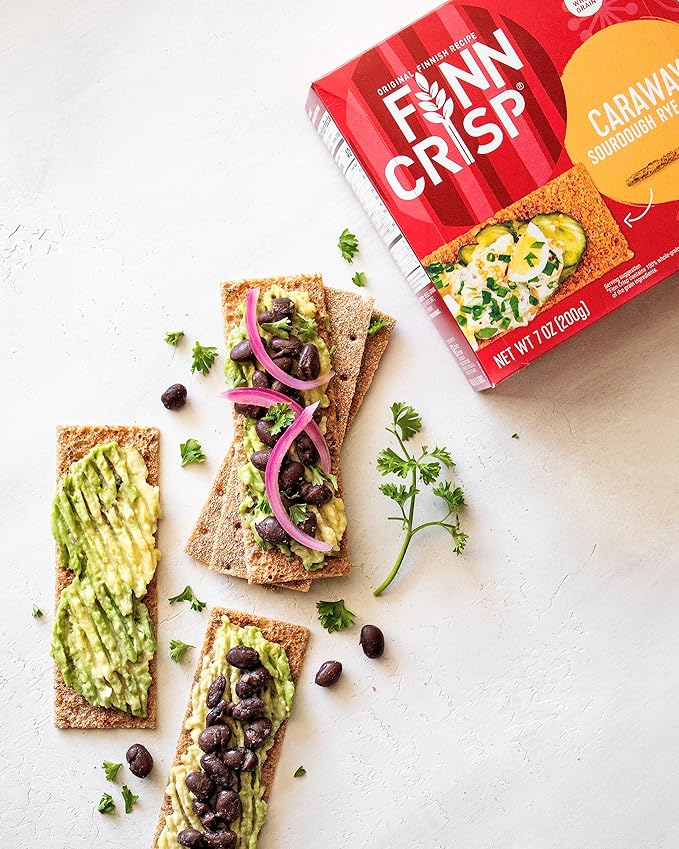 Finn Crisps Rye Crispbread with Caraway 7oz | Thin, Crispy Rye Flatbreads with Caraway | Authentic Finnish Sourdough Crispbread | Caraway Rye Crackers by Finn Crisp [7oz Box]