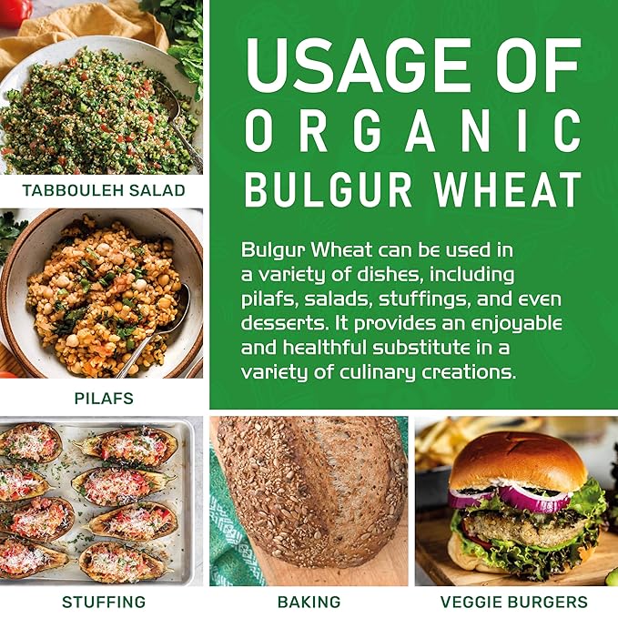 Organic Bulgur Wheat Fine #1 2 LB - Non-GMO, Grown in USA, 100% Natural Wheat Berries, Resealable Bag by Jiva Organics