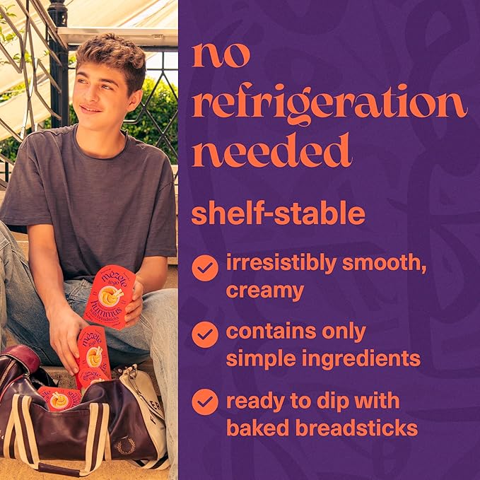 Mezete Roasted Red Pepper Hummus | Tahini Rich Chickpea Dip with Breadsticks | All Natural | On the Go | Plant Based | Preservative-Free | Shelf-Stable | Backpack Friendly | 81g (Pack of 6)
