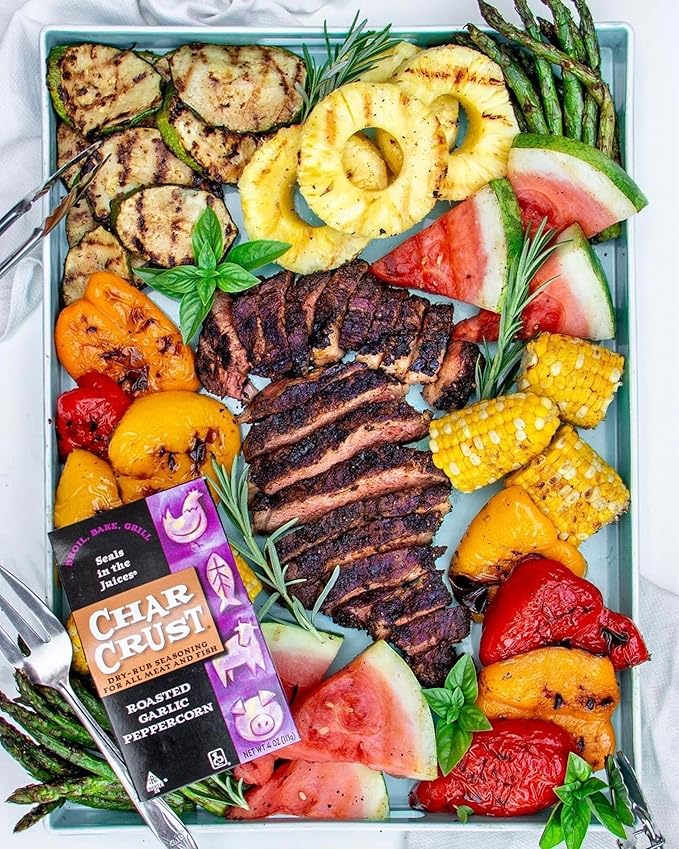 Char Crust Dry-Rub Seasonings Roasted Garlic Peppercorn | All-in-one seasonings | Perfect for Steak, Burgers, Chicken, Salmon | Signature Crust that Seals in the Juices, 4 Ounce (Pack of 6)
