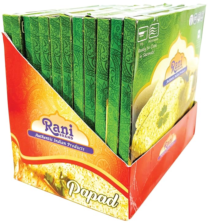 Rani Pappadums (Indian Lentil Wafer Snack) Green Chilli Papad 7oz (200g) Approximately 15pc, 7 inches, Pack of 12 ~ All Natural | Gluten Friendly | NON-GMO | Vegan | Indian Origin