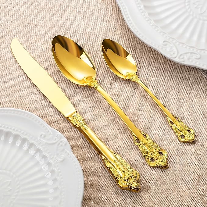 KEAWELL Luxury 7" Tea Spoon, Set of 4, 18/10 Stainless Steel, Sturdy Dessert Spoon, Gorgeous Design with Exceptional Mirror Polished Finish (Gold)