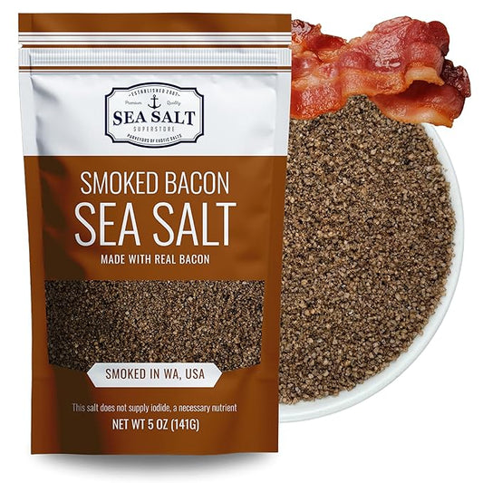 Bacon Seasoning Alderwood Smoked Sea Salt, Bacon Infused Cooking and Finishing Salt, 5 oz Bag.