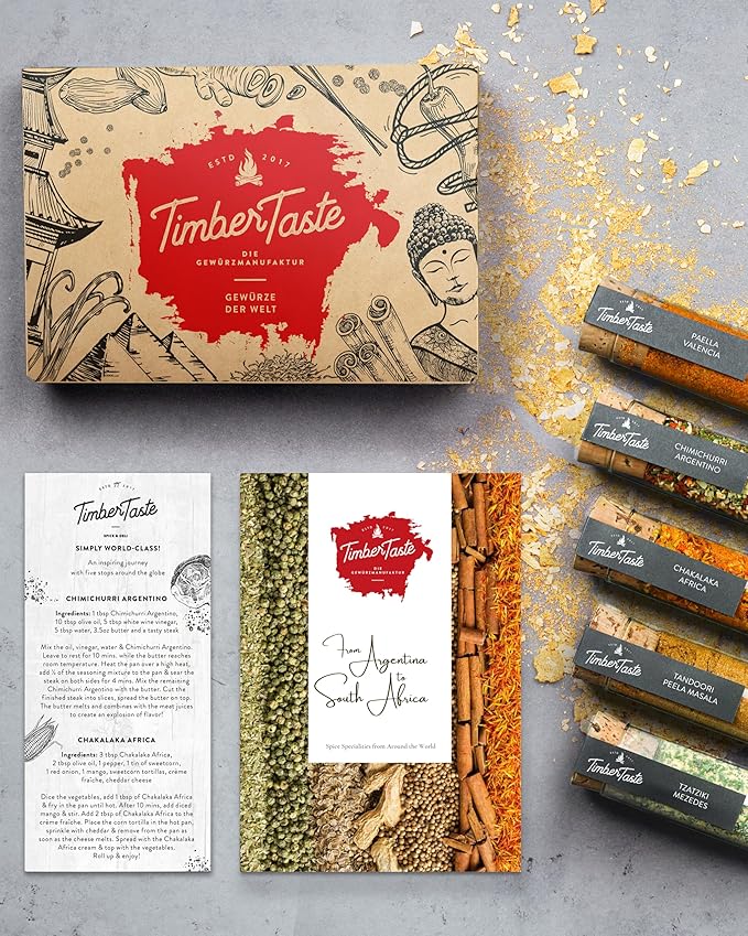 TIMBER TASTE® World Spice Gift Set - Collection of Gourmet International Spice Blends - World Seasonings Set for Men & Women - Birthday Gifting Ideas for Men - Dad Birthday Gifting Ideas