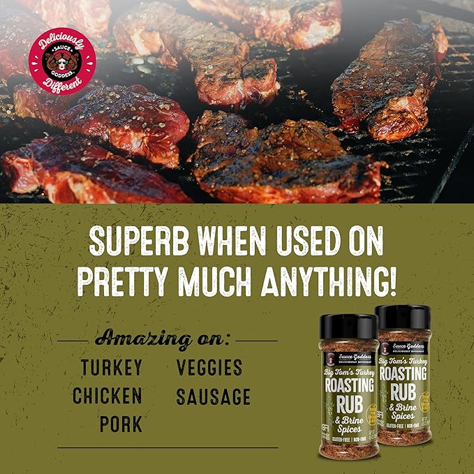 Sauce Goddess Big Tom's Turkey Roasting Rub and Brine Spices Shaker (2-Pack) - Gluten-Free, Seasonings and Spices for Cooking Turkey and Prime Rib Spices and Seasonings