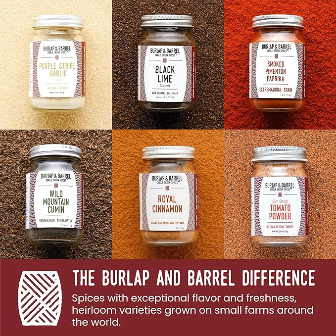 Burlap & Barrel 6-Pack Spice Gift Set ??6 Full-Size Jars of Favorite Spices for the Curious Cook ??Includes Cinnamon, Garlic & More Seasonings - As Seen On Shark Tank