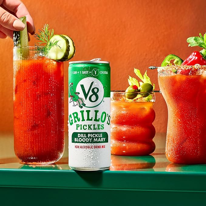 V8 Grillo's Dill Pickle Bloody Mary Mix 6 Pack, Goldfish Dill Pickle Chips 6.25 Oz, Kettle Dill Pickle Chips 7.5 Oz