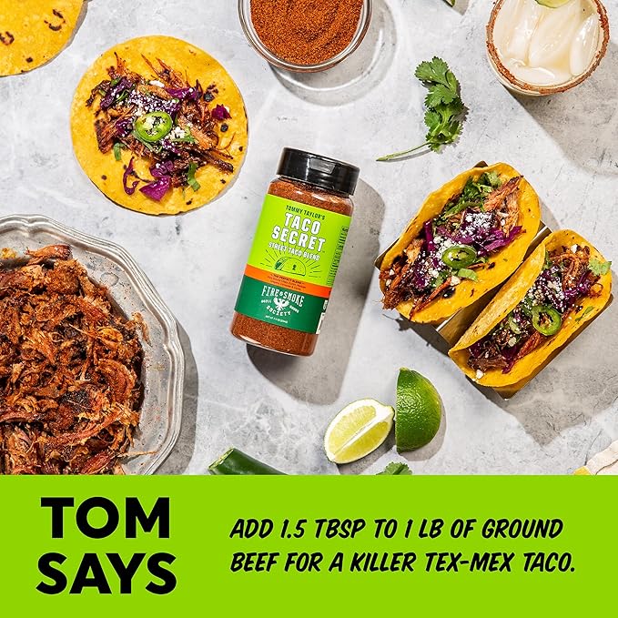 Fire & Smoke Society Taco Secret Taco Seasoning Mix | XL Bottles | Fajita Seasoning Mix, Carnitas, Meat, Mexican Spice Blend | MSG Free, Gluten Free, Non-GMO | 9.2 oz (2-Pack)