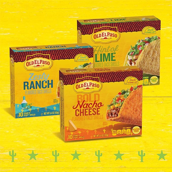 Old El Paso Stand ???Stuff Taco Shells, Zesty Ranch Flavored, Gluten Free Crunchy Corn Taco Shells, 10 Count, 5.4 oz (Pack of 6)