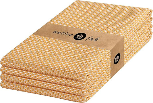 Native Fab 4 Pack Dotted Pattern Kitchen Dish Towels Cotton Super Absorbent Quick Drying Reusable 18x26 Inches - Bar Hand Towels, Kitchen Cleaning Towels with Hanging Loop, Mustard Yellow
