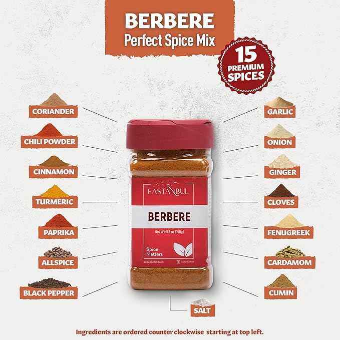 Eastanbul Berbere Spice Blend, 5.3oz Berbere Spice Ethiopian Authentic Mix, Berbere Seasoning Medley, AKA Berberre Spice, Barbere, For Exotic Ethiopian Cooking & Much More