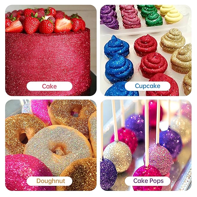 Edible Glitter Spray - 8 Colors Herbeklab Cake Glitter Spray Food Grade Metallic Shimmer Powder Cake Sprinkles for Cookie Decorating Chocolate Strawberry, 5g/Bottle