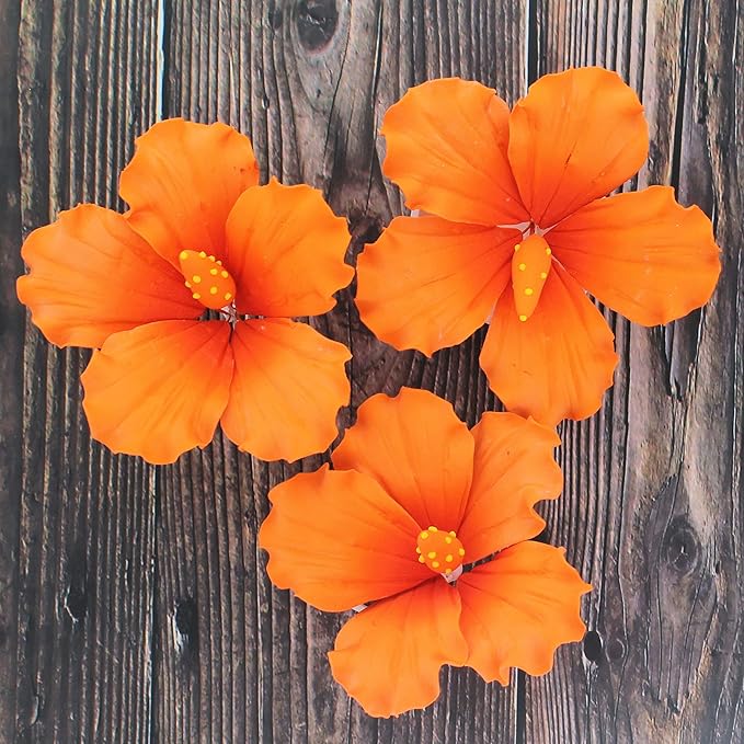 Global Sugar Art Hibiscus Sugar Cake Flowers, Orange with Deep Orange, Hawaiian Cake Flower Large 3 Count by Chef Alan Tetreault.