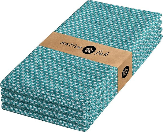 Native Fab 4 Pack Dotted Pattern Kitchen Dish Towels Cotton Super Absorbent Quick Drying Reusable 18x26 Inches - Bar Hand Towels, Kitchen Cleaning Towels with Hanging Loop, Royal Green