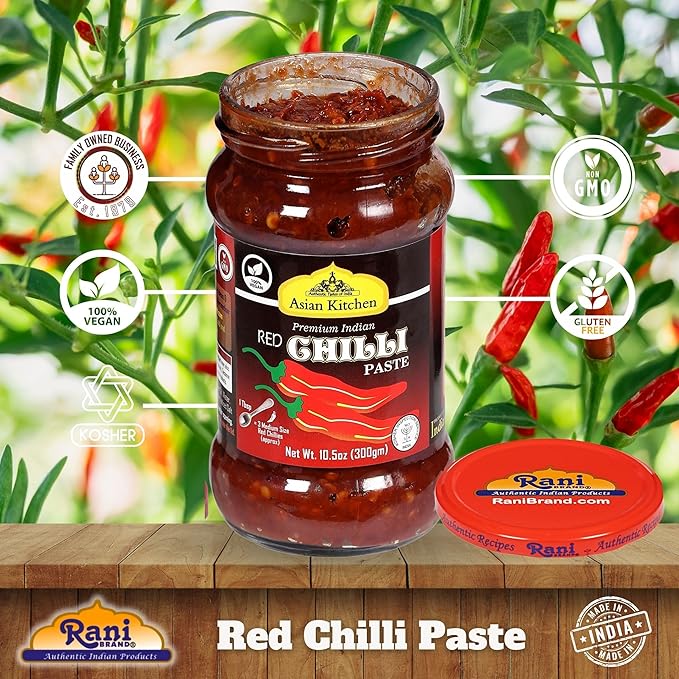 Asian Kitchen Red Chilli Cooking Paste 10.58oz (300g) Glass Jar ~ Vegan | Gluten Free | NON-GMO | No Colors | Indian Origin
