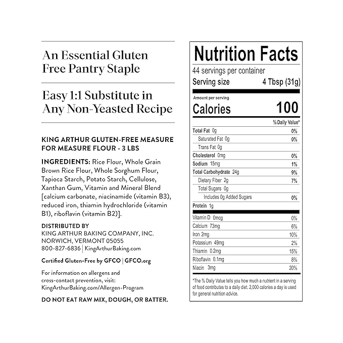 King Arthur, Measure for Measure Flour, Certified Gluten-Free, Non-GMO Project Verified, Certified Kosher, 3 Pounds, Packaging May Vary (Pack of 2)
