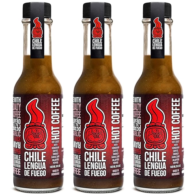 Hot Sauce | Chile Lengua de Fuego (Pack of 3, Hot Coffee) – Mild Jalapeño Hot Sauce with Honduran Coffee, Panela, Smoked Garlic & Citrus