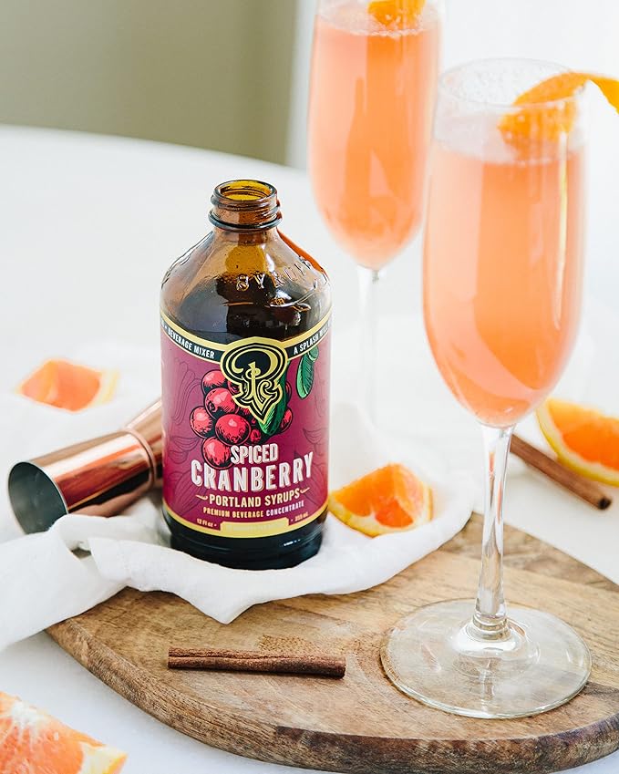 Portland Syrups Spiced Cranberry Syrup - Drink Mixer for Crafting Cocktails, Mocktails, & Seasonal Beverages - Flavor Enhancer for Soda, Punch, and Mulled Drinks - 12 oz Bottle, 24 Servings, Pack of 1