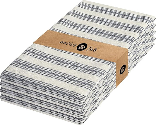 Native Fab 4 Pack Farmhouse Modern Stripe Kitchen Dish Towels Cotton Super Absorbent Quick Drying Reusable 18x26 Inches - Bar Hand Towels, Kitchen Cleaning Towels with Hanging Loop, Navy Blue