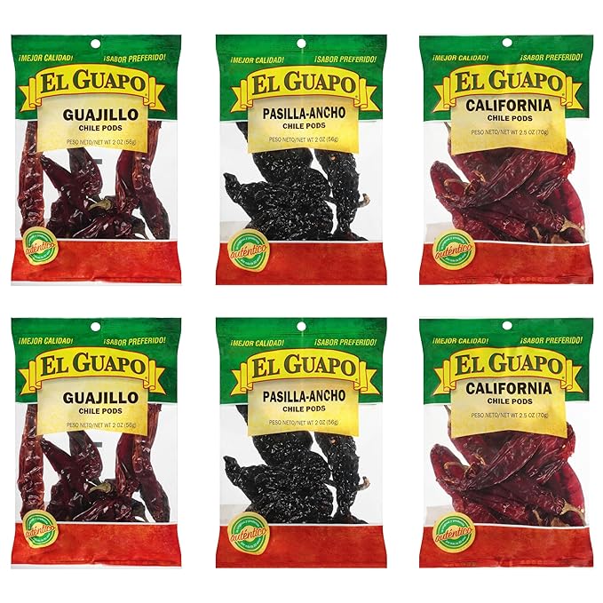 El Guapo Chile Pods Variety Pack, Hispanic Ingredients, Mexican Chiles, Includes Whole Guajillo, Pasilla Ancho, and California Chili Pods, 13 oz