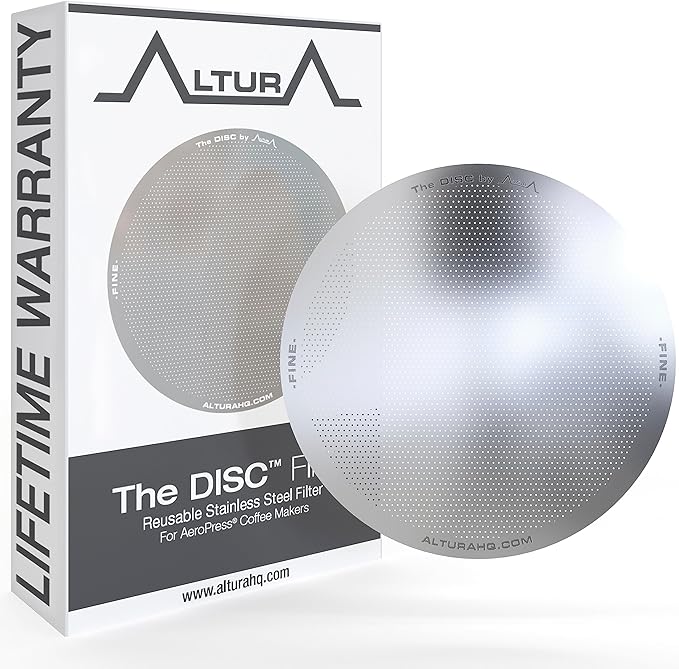ALTURA The DISC FINE Stainless Steel Filter for AeroPress Coffee Makers ??Reusable Metal Filter Replacement for Rich Flavor, Travel, and Eco-Friendly Brewing
