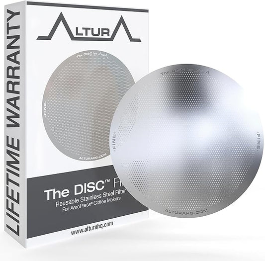 ALTURA The DISC FINE Stainless Steel Filter for AeroPress Coffee Makers ??Reusable Metal Filter Replacement for Rich Flavor, Travel, and Eco-Friendly Brewing