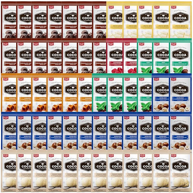 Hot Cocoa Mix Gift Set ??60 Count, 7 Flavors | Cozy Hot Chocolate Sampler Box for Students, Coworkers, Teens, Family & Friends