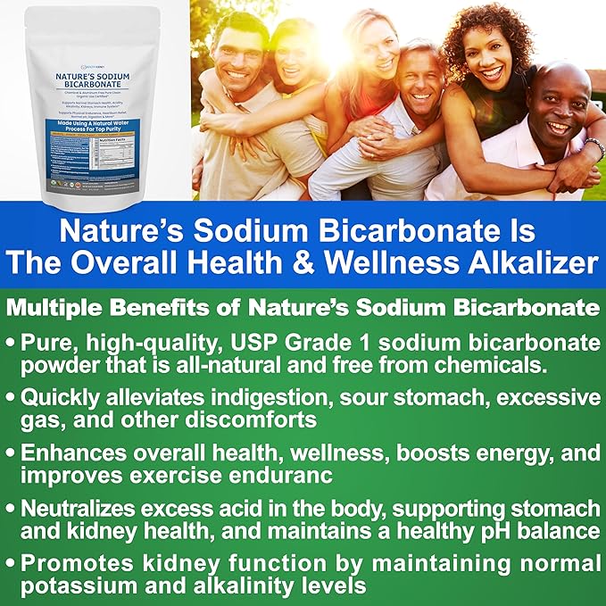 Nature’s Sodium Bicarbonate Organic Use Aluminum Free Baking Soda. No Chemical Pure Baking Soda Powder For Health & Wellness. Sodium Bicarbonate 1lb