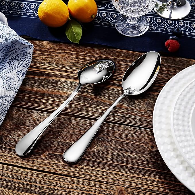 KEAWELL Premium Verona 4-Piece 9 inch Spoon Set ??18/10 Stainless Steel, Heavy-Duty Mirror-Finished Flatware for Daily Meals, Hosting and Special Occasions (4, Serving Spoons and Slotted Spoons)