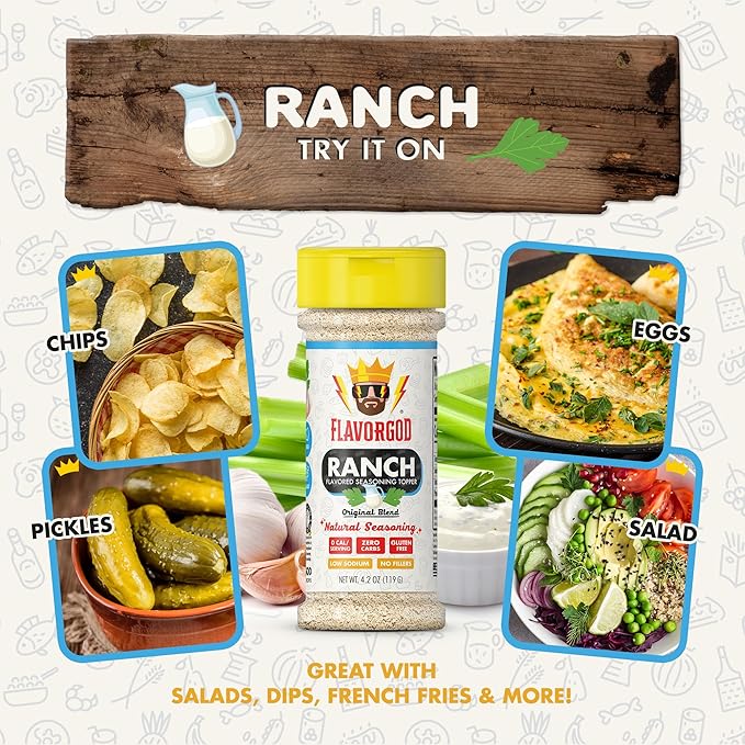 Ranch Seasoning Mix by Flavor God, Pack of 2- Premium All Natural & Healthy Spice Blend for Chicken, Pizza, Salads & Vegetables - Kosher, Low Sodium