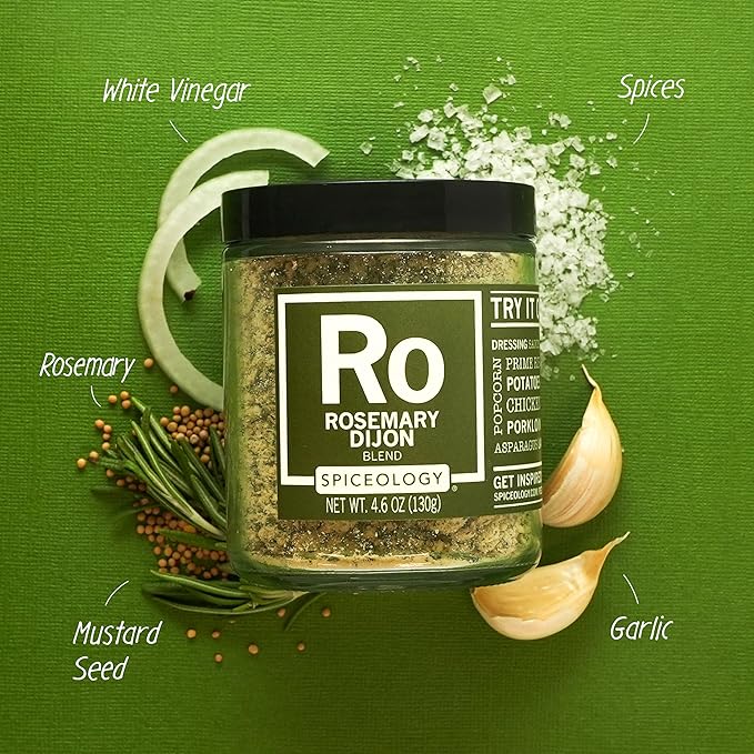 Spiceology - Rosemary Dijon Spice Blend - All-Purpose Rubs, Spices and Seasonings - Use on: Dressings, Sauces, Turkey, Lamb, Asparagus, Pork Loin, Popcorn, Chicken, Potatoes, or Prime Rib - 4.6 oz