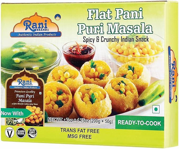 Rani Pani Puri Coins (Uncooked, Microwaveable wheat and Semolina Coins) 7oz (200g) with Pani Puri Masala (14-Spice Blend for Indian Spicy Water) 3.5oz (100g) ~ All Natural | Vegan | NON-GMO
