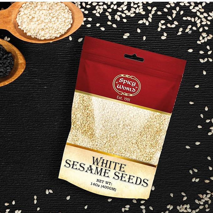 White Sesame Seeds 14oz Bag - Natural, Raw, Hulled - By Spicy World