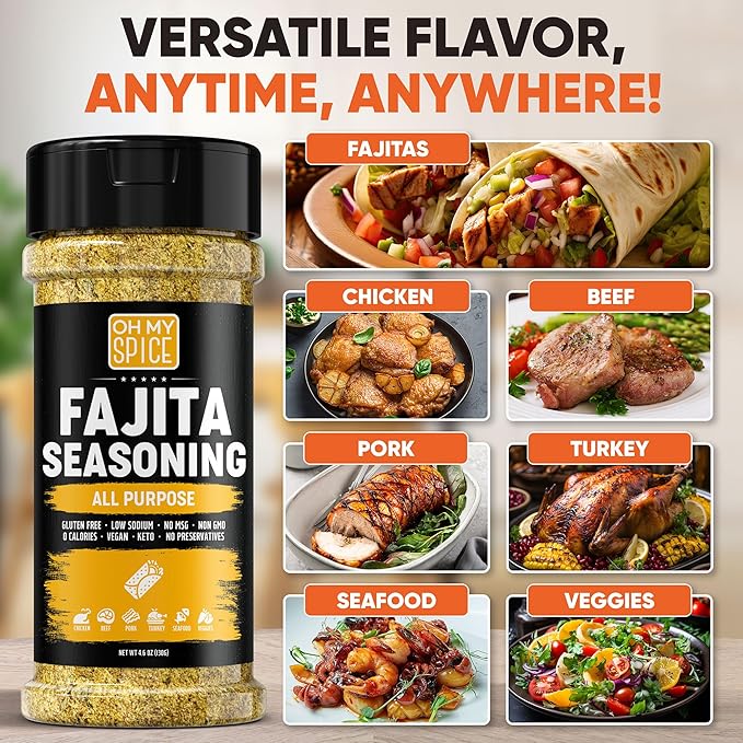 Fajita Seasoning Mix All Purpose Seasoning - Gluten Free & Low Sodium Mexican Seasonings Blend for Meat, Vegetables, Steak & Chicken. Taco Mix Spice. Everything Fajitas Seasonings Mix Spices. 4.6oz