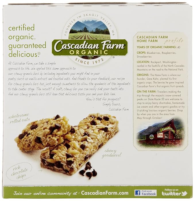 Cascadian Farm Organic Chocolate Chip Chewy Granola Bars, 6 Bars, 7.4 oz