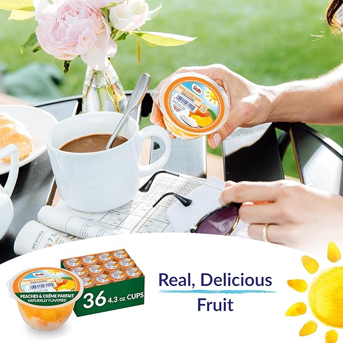 Dole Fruit Bowls Low Fat Peaches & Creme Parfait Snacks, 4.3oz 36 Total Cups, Gluten & Dairy Free, Bulk Lunch Snacks for Kids & Adults