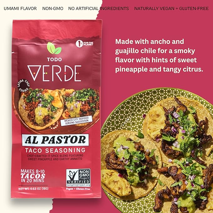 Al Pastor Healthy Taco Seasoning Packets - Todo Verde Mexican Seasoning Mix | Chef Curated Taco Blends with Sweet Pineapple & Black Garlic | Vegan, Gluten Free, Preservative Free (6 Pack)
