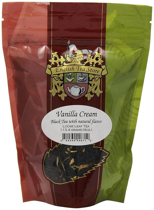 Vanilla Cream Naturally Flavored Black Loose Leaf Tea Pouches - 4oz Resealable Bag | Ceylon Black Tea Blend with Rich Vanilla and Smooth Cream Notes | Ethical Tea Partnership Sourced