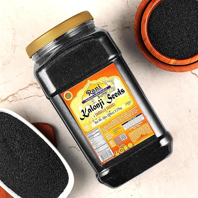 Rani Kalonji (Black Seed, Nigella Sativa, Black Cumin) Seeds 80oz (5lbs) 2.27kg Bulk PET Jar ~ All Natural | Gluten Friendly | NON-GMO | Kosher | Vegan | Indian Origin