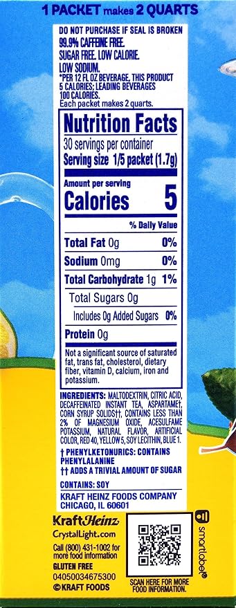 Crystal Light Lemon Decaf Iced Tea Natural Flavor Drink Mix, 12-Quart Canister (Pack of 2)