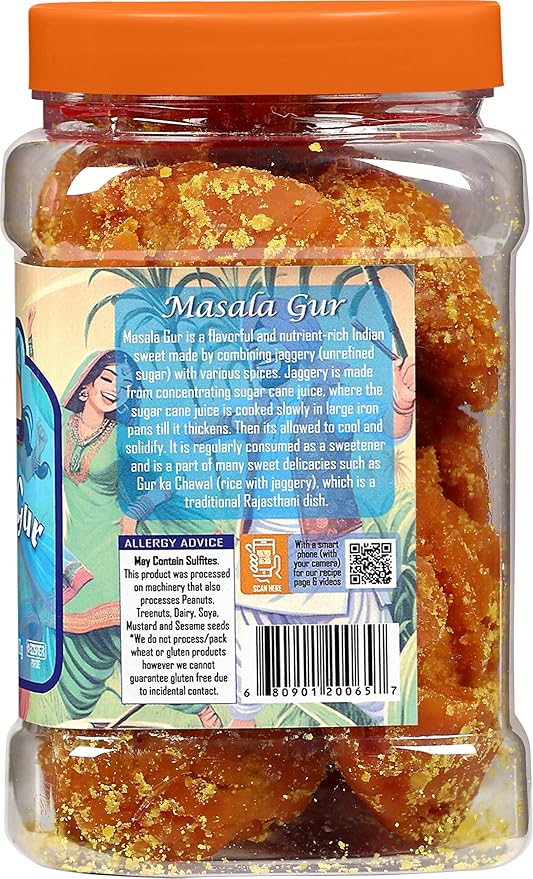 Rani Masala Gur (Jaggery) Indian Unrefined Raw Cane Sugar 17.5oz (1.1lbs) 500g PET Jar ~ Gluten Friendly | Vegan | NON-GMO | Kosher | No Salt or fillers | Indian Product