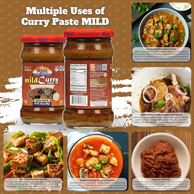 Rani Curry Paste MILD (Spice Paste) 10.5oz (300g) Glass Jar ~ No Colors | All Natural | NON-GMO | Vegan | Gluten Free | Indian Origin