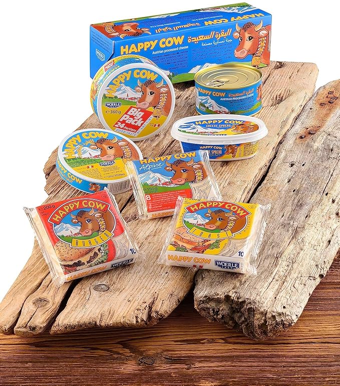 Happy Cow Halal Austrian Processed Cheese 4 OZ (113g) Easy Open Can, Rich Cheddar Flavor, Long Shelf Life, Perfect for Cooking, Snacking, Camping