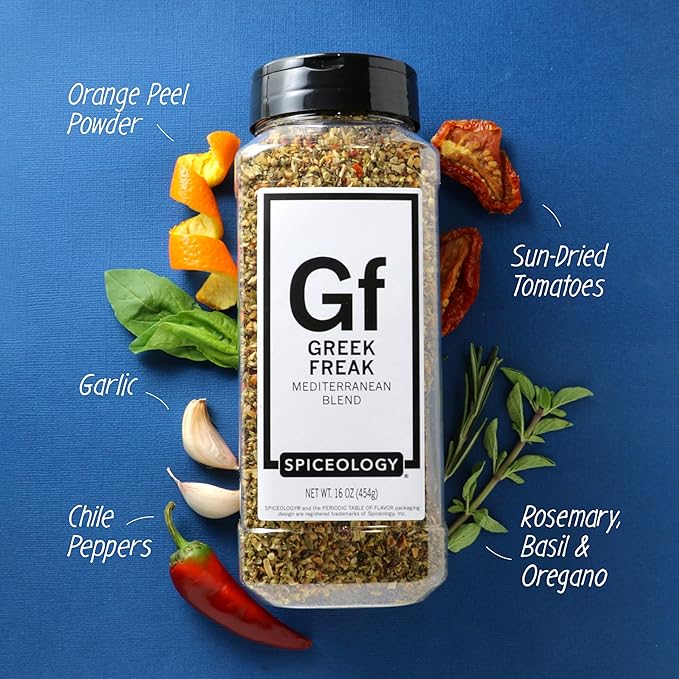 Spiceology ??Greek Freak Mediterranean Seasoning ??Greek Herbs & Spices for Chicken, Potatoes, Salad, Gyros, Pasta & Pizza ??Fresh-Ground, Chef-Crafted Mediterranean Blend ??16 oz