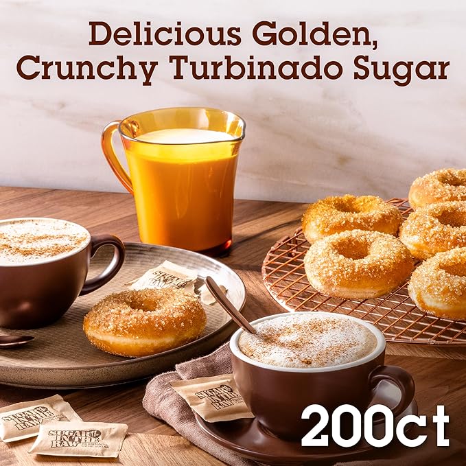 Sugar In The Raw Turbinado Cane Sugar Packets, 200 Ct Box, 1 Pack, Pure, All-Natural Turbinado Sugar, Non-GMO Project Verified, Kosher, Vegan and Gluten Free