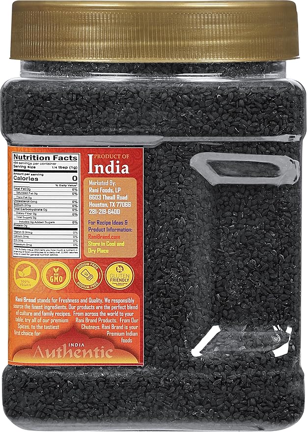 Rani Kalonji (Black Seed, Nigella Sativa, Black Cumin) Seeds 16oz (1lb) 454g PET Jar ~ All Natural | Gluten Friendly | NON-GMO | Kosher | Vegan | Indian Origin